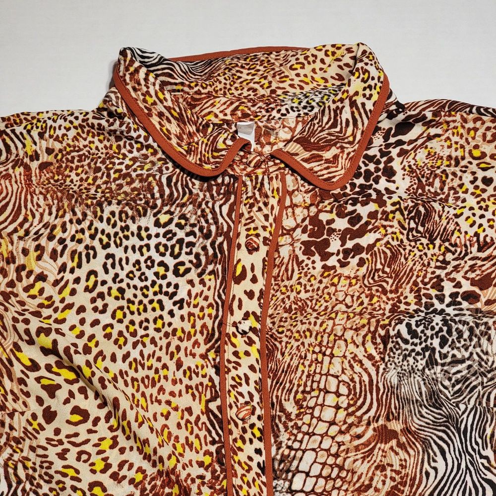 NY Collection LS Full Button Animal Print Mix Blouse - Size 1X